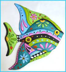 Tropical Fish Metal Wall Hanging Hand Painted Metal Tropical Decor Garden Decor Metal Wall Art Fish Wall Art Outdoor Metal Wall Art Metal Tree Wall Art