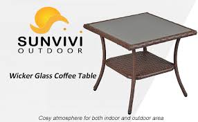 Coaster 720227 black nickel finish end table with glass top and shelf. Wicker Small Side Table For Outdoor Brown Sunvivi Outdoor Patio Coffee Table Aluminum Frame Square Glass Top End Table Patio Lawn Garden Tables Urbytus Com