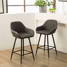 Horgen Gray Faux Leather Barstools With Metal Frame Set Of 2 Grey In 2020 Bar Stools Leather Dining Chairs Dining Chairs