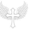 This tattoo looks like it was originally simply the cross, and the feathered angel wings were an addition at another point in time. 3