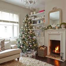 Christmas tree in living room. Cream Living Room With Christmas Tree Jingle Bells Christmas Living Rooms Christmas Room Cream Living Rooms