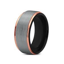 Brushed Gunmetal Center With Rose Gold Edges Tungsten Wedding Band Rose Gold Tungsten Ring Rose Gold Tungsten Tungsten Wedding Bands