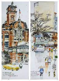 張柏舟 速寫公賣局建築及南門市場前樹屋 painting illustration art