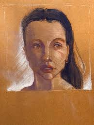 Using a brown chalk-pastel colour pencil, I drew the first delicate lines 