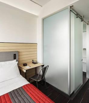 Realistic Layout of a Manhattan Micro-Hotel Room, AI generated