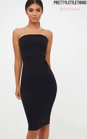 Black Bandeau Split Back Midi Dress Dresses Black Bandeau Strapless Dress Formal