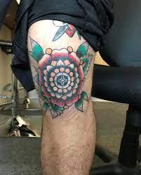 Flower Knee By Dillon Hild At Old Ghosts Tattoo In Cedar Falls Ia 3 Months Healed Traditionaltattoos