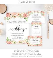 Peach And Cream Wedding Invitation Set Template Printable Blush Pink Floral Wedding I Handmade Wedding Invitations Wedding Invitations Wedding Invitation Sets