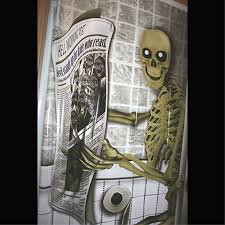 Funny Pooping Skeleton Toilet Bathroom Door Cover Poster Halloween Decorations