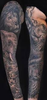 Black And Grey Sleeve Black Grey Animal Sleeve By Mike Devries Animal Sleeve Tattoo Africa Tattoos Elephant Tattoos