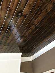 Our Covered Deck Still In Progress Tongue Groove Ceiling Ceiling Stain 50 50 Mix Minwax Ebony Dark Waln Tongue And Groove Ceiling Ceiling Home Ceiling