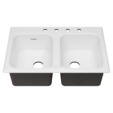 American standard quince 33 white double bowl cast iron 4 hole top mount sink. American Standard Quince Drop In Cast Iron 33 In 4 Hole Double Bowl Kitchen Sink In Brilliant White 77db33224 308 The Home Depot