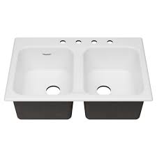 Ferguson is the #1 us plumbing supply company and a top distributor of hvac parts, waterworks supplies, and mro products. American Standard Quince Drop In Cast Iron 33 In 4 Hole Double Bowl Kitchen Sink In Brilliant White 77db33224 308 The Home Depot