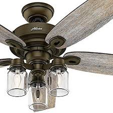 Hunter Fan 52 Regal Bronze Ceiling Fan Includes Three Light Fitter With Clear Glass 5 Blade Certified R Farmhouse Ceiling Fan Rustic Ceiling Fan Ceiling Fan