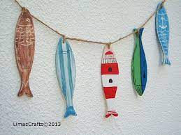 Rustic Handmade Wooden Fishes Garland Decorative Fishes Fish Nursery Decoration Wooden Colourful Fishes Fish Ga Wooden Fish Fishing Nursery Handmade Wooden