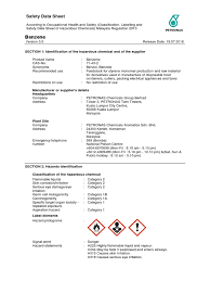 Industry code of practice on chemicals classification and hazard communication: Safety Data Sheet Benzene Bi Toxicity Dangerous Goods