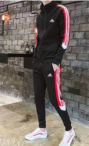 adidas套裝男款插肩拼色條紋連帽運動外套小腳運動長褲三色選 adidas outfit men mens sweatpants fashion adidas outfit casual