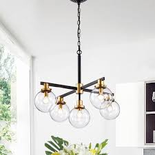 Black And Gold Light Fixture Carson Carrington Mckinnon 5 Light Matte Black And Gold Chandelier With Glass Globe Shades Gold Chandeliers Dining Room Chandelier Black Light Fixture