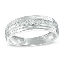 Men S 1 2 Ct T W Diamond Wedding Band In 10k White Gold Zales In 2022 Diamond Wedding Bands Mens Diamond Wedding Bands Silver Wedding Rings Men