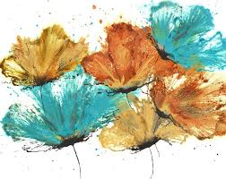 Abstract Flower Art Teal Orange Yellow Floral On Paper 16 X 20 Abstract Flower Art Flower Art Floral Art Paintings