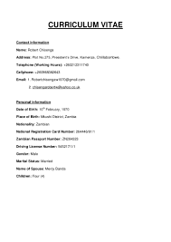 Example of a curriculum vitae in zambia homework done you may find professional writing companies such example of a curriculum vitae in zambia as quite helpful. Robert Chisenga Curriculum Vitae Latest 2016