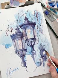The Original Watercolor Drawing The Lanterns In London City Watercolor Drawing Original Watercolors Art