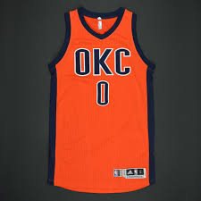 On friday, westbrook held his fourth annual why not? Russell Westbrook Oklahoma City Thunder Orange Playoffs Game Worn Jersey 2nd Half Only 2016 17 Season Nba Auctions