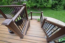 Trex Havana Gold Staircase The Look Of Your Deck Is All In The Details Give Your Deck A Unique Flair That Makes It Trul Decks Backyard Trex Deck Custom Decks