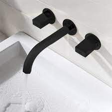 Wall mount faucet,wall mount bathroom faucet,wall mounted faucets,black wall mount faucet,black taps. Buy Delaware Contemporary Double Handle Wall Mounted Bathroom Sink Faucet In Black Brass Finish 15 Days Sale Brushed Brass Wall Mounted Basin Taps Wall Mount Kitchen Faucet Black