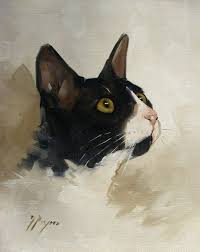 Black And White Cat Drawing Original Oil Painting Of A Black And White Cat By Uk Artist J Payne Free Shipping Black Cat Art Cat Painting Cat Illustration