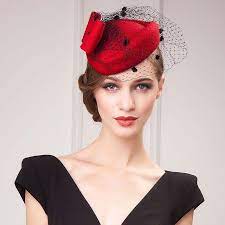 Red Fascinator Hat Retro Women Wool Hat With Veil Vintage Costume Accessories Pandasria Fascinator Hats Hats Vintage Occasion Hats