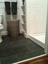 Montauk Black Slate Floor With Subway Tile Shower Diy Bathroom Remodel Black Slate Floor Slate Bathroom Floor