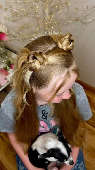 Mini space buns with a hidden part! 🪐, #instahair #hair #hairvideo #easyhairstyles #hairtutorial #hotd #hairideas #howto #spacebuns #braidhairstyles #hairstyleideas #hairhowto #braidedbun ...