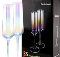 Gutsdoor Crystal Champagne Flutes Glass Set of 2 Iridescent Champagne Glass  Flutes Wedding Christmas Valentine Cheers Champagne Flutes