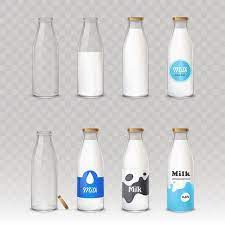 Set Of Vector Illustrations Of Glass Bottles With Milk With Diff Vector And Png Bottle Glass Bottles Bottle Design Packaging
