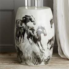 Black And White Garden Stool Black And White Horse Landscape Porcelain Stool By Tozai Home Seven Colonial Porcelain Stools White Ceramic Stool Ceramic Garden Stools