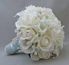Silk 6cm rose artificial flower head bulks craft fake flower wedding home decor. Silk Roses Calla Lilies With Robin Blue Ribbon Flowerandballooncompany Com