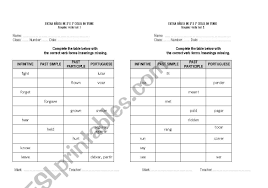 Irregular Verbs Chart Esl Worksheet By Xuak