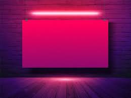 Vector Mockup Poster Banner Hanging With On Brick Wall Background Neon Light Brick Wall Background Poster Mockup Wall Background