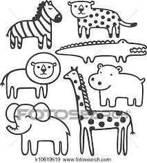 Wild Animals In Black And White Vector Illustration Set Clip Art K10619519 Animal Coloring Pages Zoo Animal Coloring Pages Coloring Pages