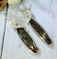 Moss Agate Earrings, Moss Agate Wire Wrapped Earrings, Sterling Silver Wire  Wrapped Earrings, Green Moss Agate Wire Wrap Earrings DG