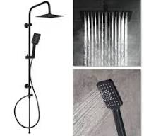 Carre Dual Rigid Riser Kit Square Ultra Slim Overhead Rain Shower & 3  Setting Handheld Shower - Black