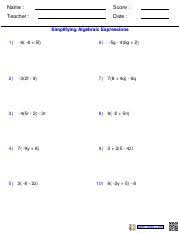Free math worksheets, calculators and more! Disctibutive Property Worksheet With Answers Pdf Name Score Teacher Date Simplifying Algebraic Expressions 1 9 8 5f 6 5g 4 6g 2 2 3 2f 9 7 7 8 4q 6q Course Hero