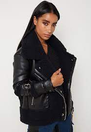 Borg And Vegan Leather Biker Jacket Black Maniere De Voir In 2021 Leather Biker Jacket Vegan Leather Biker Jacket