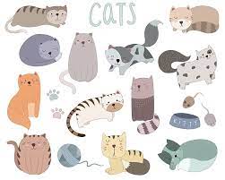 Cute Cat Clip Art Set Of 19 Vector Png Jpg Files Hand Drawn Unique Kitty Clipart Cat Vector Cute Animal Clipart Animal Clipart