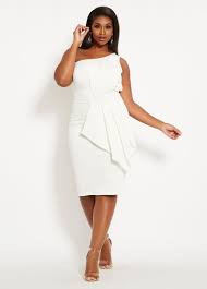 Plus Size Fan Detail One Shoulder Dress Plus Size Ivory Dresses Flattering Plus Size Dresses Plus Size Retro Dresses