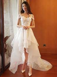 Cap Sleeve Appliques Beading High Low Beach Wedding Dress Wedding Dresses High Low Short Wedding Dress Online Wedding Dress