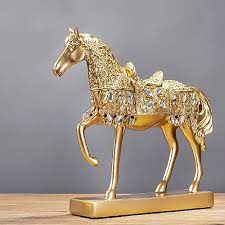 Resin Golden Trotting Horse Statue Animal Sculpture Horse Figurine Miniature Home Office Decor Topic Horse Figurine Materi Statue Horse Figurine Horse Statue