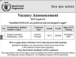 The application can be sent either by email to nepaler.vacancy@wfp.org or in hard copy in a sealed envelope marking the position application. Finance Assistant