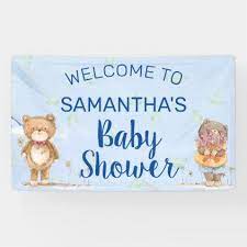 Adorable Blue Watercolor Bears Boy Baby Shower Banner Zazzle Com Shower Banners Baby Shower Banner Baby Boy Shower